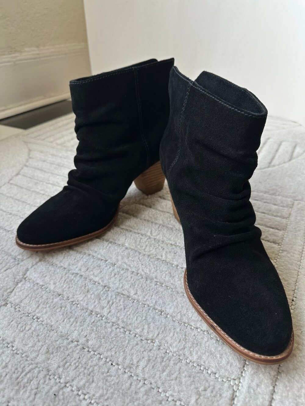 Splendid Rodeo Black Suede Slouch Ankle Boots Size 11 Western Block Heel